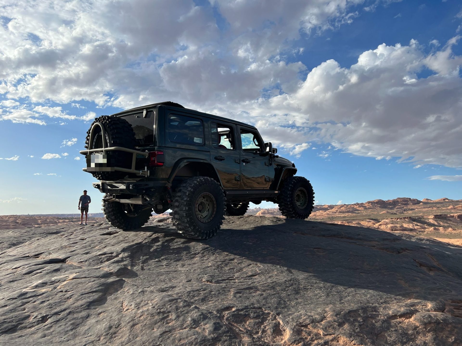 Lifted Jeep Wrangler Rubicon on Moab slickrock